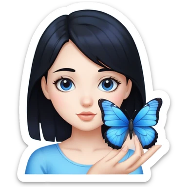 Black hair girl with blue butterfly sticker