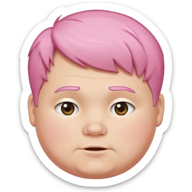 un nene blanco rellenito con pelo corto rosa,  con la sonrisa para abajo como edta ☹️ pero no enojado, la sonrisa caida las puntas para abajo como esta sonrisa ☹️ la sonrisa asi pero los OJOS mas felices sticker