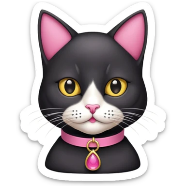 gato negro con collar rosa y moño rosa en la cabeza sticker