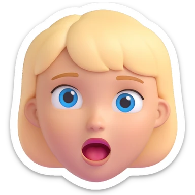 3D emoji of a white girl with short blonde hair, blue eyes, surprised expression sticker
