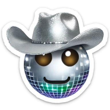 disco ball with a silver shimmery cowboy hat on sticker