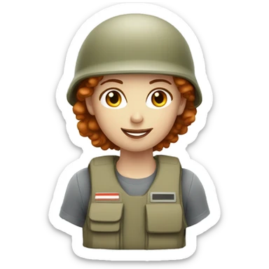 operator dressed in khaki color with a milatary helmet, without glasses, without headset, preferably curly redhead female sticker