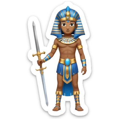 fullbody egyptian ancient soldier with sword and blue headdress sticker