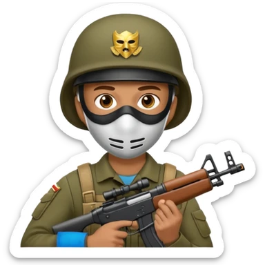 Soldier holding rifle with mask on
 sticker