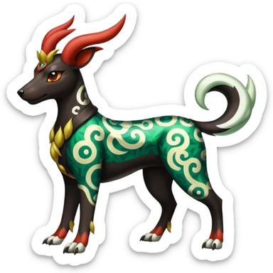 Shiny colorful Oriental painted marked patterned Asian beautiful elegant extravagant extraordinary Houndoom-Zygarde-Zangoose-fusion sticker