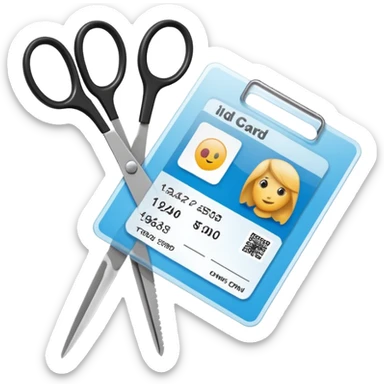 Scissors cutting an ID card in 2 halfs.hyper realistic sticker