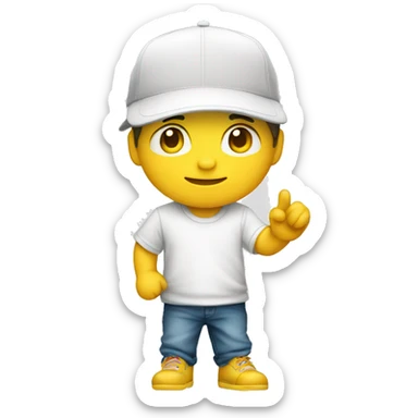 Niño blanco saludando con gorra amarilla sticker