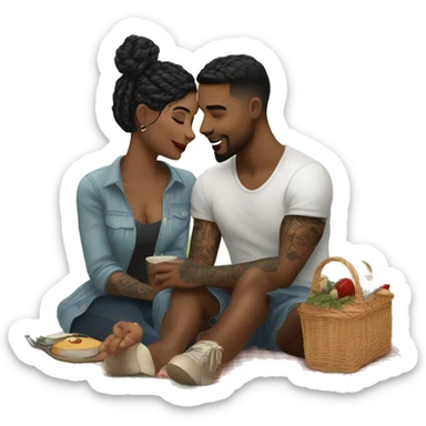 Romantic picnic date for beautiful tattooed couple sticker