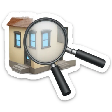 person looking at a house with a magnifying glass sticker