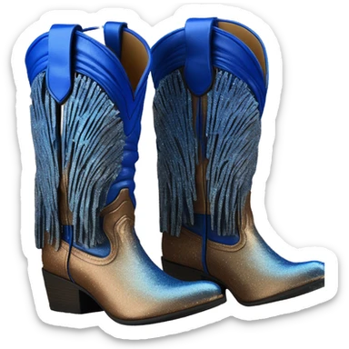 Realistic cobalt blue to bronze ombre pair of fashion cowgirl boots with sparkly shiny glitter fringe on them. sticker