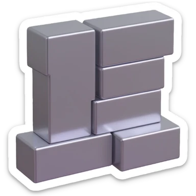 three long steel blocks, two on the bottom and one on top, 3D perspective, metallic shine, rectangular shape sticker