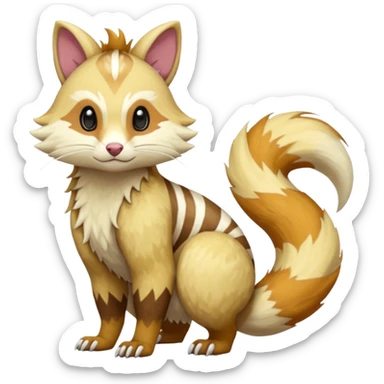 Rare realistic cream-colored, blonde-fur, ginger-fur, white beige edgy badass epic pretty beautiful handsome gorgeous aesthetic colorful vibrant Vernid-Furret-Linoone-Salandit-Amaura-species-Fakemon-creature by LiLaiRa, random markings, (full body) sticker