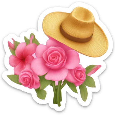 necesito un emojis de color rosa que tenga un sombrero de flores sticker