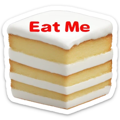 white cake square with eat me tag sticker