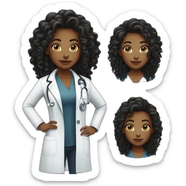 Pretty young black female doctor with long curly hair sticker