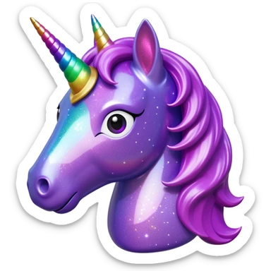 purple gliter  unicorn toy facing camera sticker