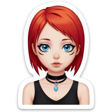 Emo girl with straight red hair, blue eyes, and a nose and lip piercing sticker