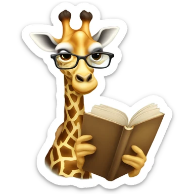 Giraffe wearing glasses reading book sticker