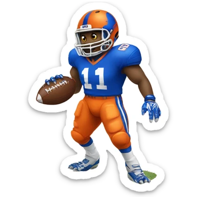gator playing football, wearing orange and blue jersey sticker