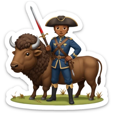colonial soldier slaying a buffalo with a sword sticker