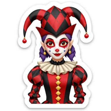 jester woman, black and red sticker