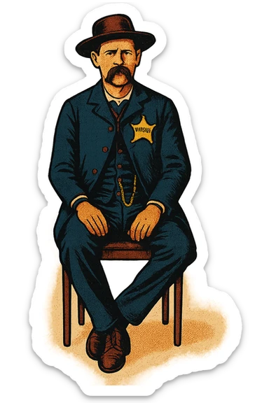 Make a colour copy of this image of Wyatt Earp with him wearing a small town marshal badge on his chest sticker