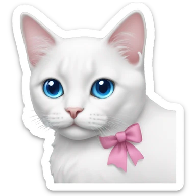 white cat with blue eyes pink bow sticker