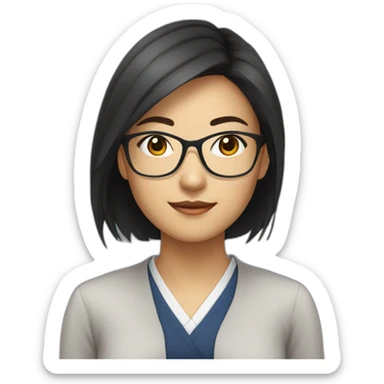 Young woman asiatic teacher with glasses sticker