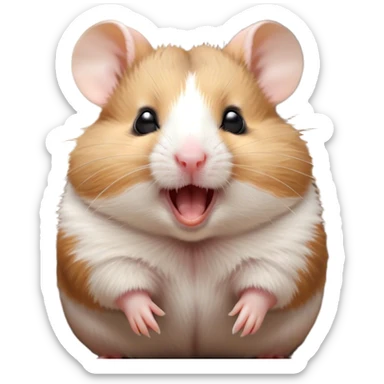 Cinematic Cute Yawning Brown and White Banded Hamster Portrait Emoji, Head tilted slightly with a dramatic, wide-open yawn, revealing a soft, banded fur of brown and white with tiny droopy ears, round dark eyes barely open in drowsy contentment, Simplified yet irresistibly adorable features, highly detailed, glowing with a soft, cozy glow, high shine, relaxed yet expressive, stylized with a touch of whimsy, bright and endearing, soft glowing outline, capturing the essence of a sleepy yet affectionate hamster, so drowsy it feels like it could stretch out of the screen and curl up for a nap! sticker