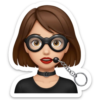 Ball gag in brown hair girls mouth bdsm sticker