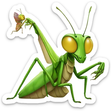 praying mantis riding a cat sticker