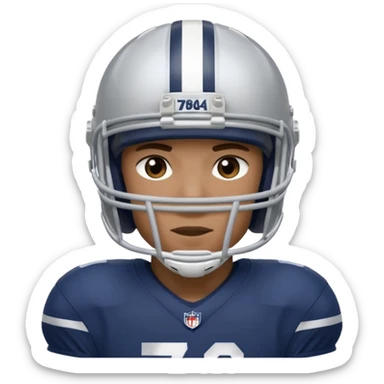 football player wearing white, silver, navy blue colors, and helmet should say "784" sticker