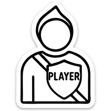 minimalist outlined icon of a player for DnD TTRPGs, worn distressed effect sticker
