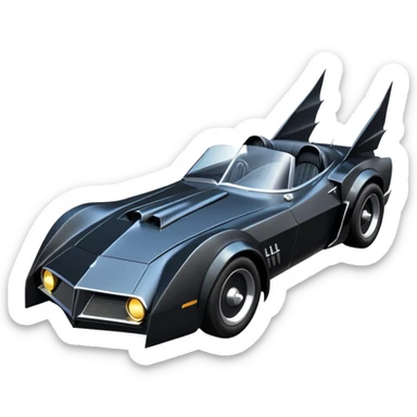  aerodynamic opulent dark knight futuristic concept Catwoman Batgirlmobile loosely based on 1977 Mustang roadster racing (flat long straight faceted mechanical body) winged stealthy street hot rod  sticker