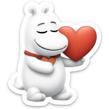 Moomin hugging a heart sticker