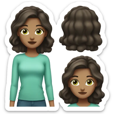 Girl with dark-brow hair, white skin and blue-green eyes sticker