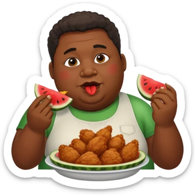 fat black person eating chicken and watermelon  sticker