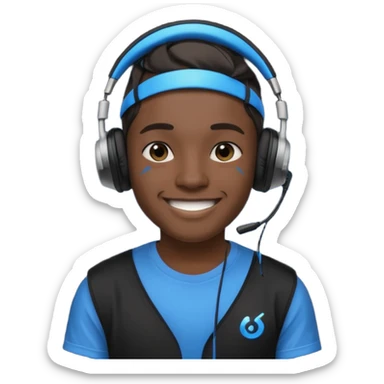 black streamer with blue gaming head set sticker