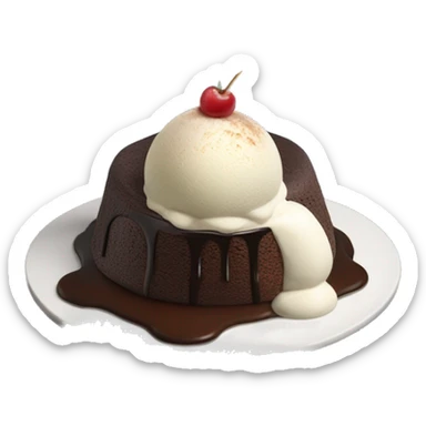 chocolate lava cake with ice cream on top on a plate sticker