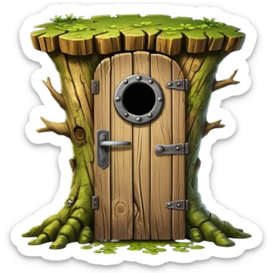 old tree trunk with door sticker