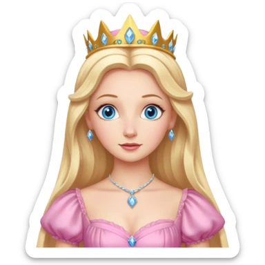 Glinda from the Wizard of Oz with blue eyes, blonde long hair, pink outfit sticker
