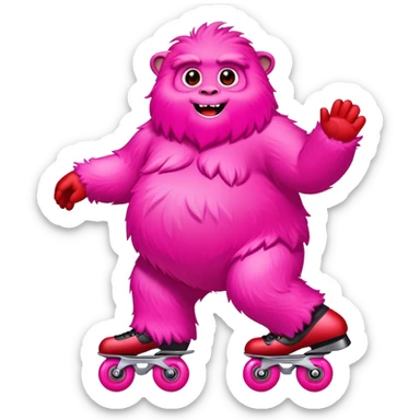 fat rainbow pink red yeti roller skating  sticker
