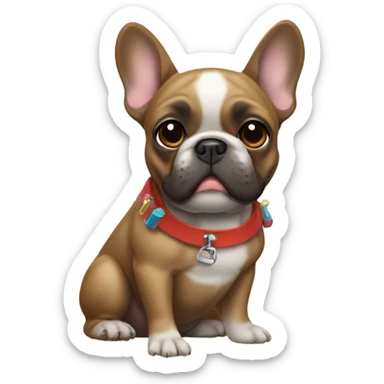 brown french bulldog holding  a water pistol sticker