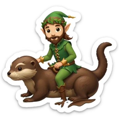 tiny forest elf man long brown hair beard riding an otter sticker