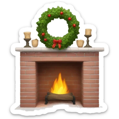 Brick Fireplace with wreath  sticker