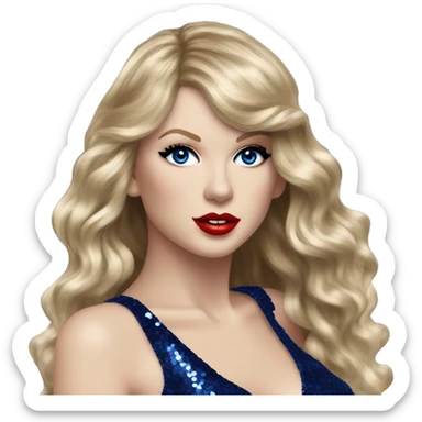 Realistic Taylor swift wearing navy blue glittery sequin bodysuit and long hair with red lipstick and blue eyes  sticker