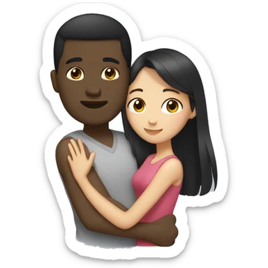 black guy with Asian brunette girl hug sticker
