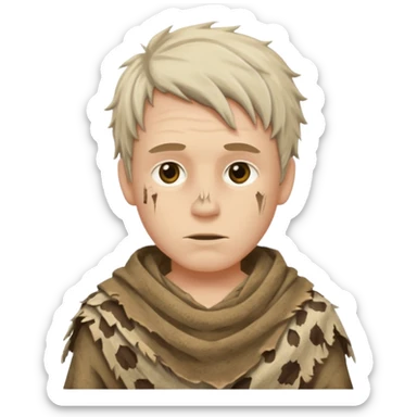 ancient white boy, tattered animal cloth sticker