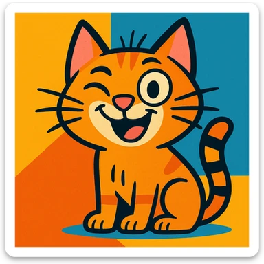 very cute cartoon cat with an unusual facial expression that causes a smile, vibrant toon style sticker