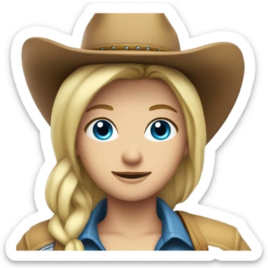 Blonde, ocean blue eyes, wearing a cowboy hat, winning sticker